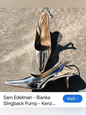 Sam Edelman Metallic Silver Pointed-Toe Slingback Pumps